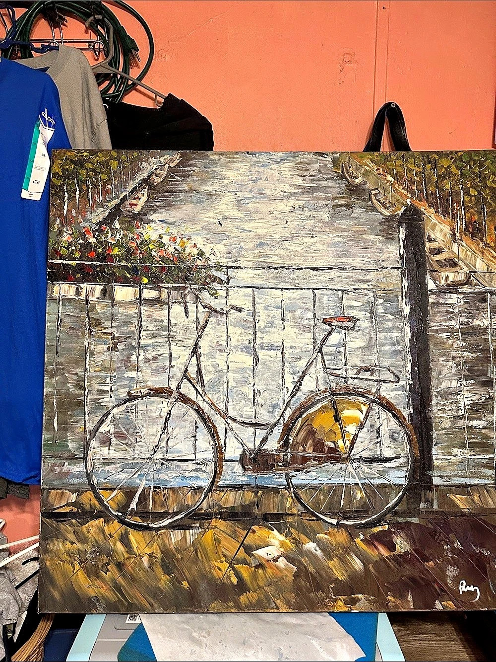 Bicycle Street Scene Oil Painting
